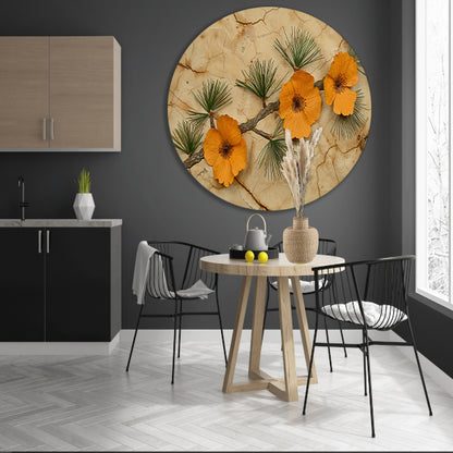Minimalistische bloemen op een gebarsten achtergrond aluminium muurcirkel