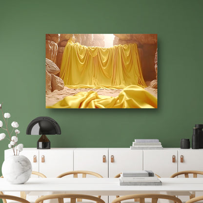 Gele doek in natuurlijke grot omgeving canvas
