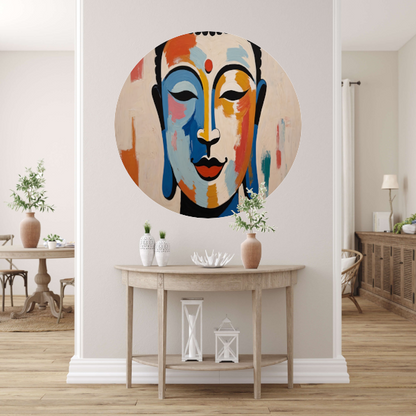 Serene Boeddha in Moderne Kleurenpracht aluminium muurcirkel