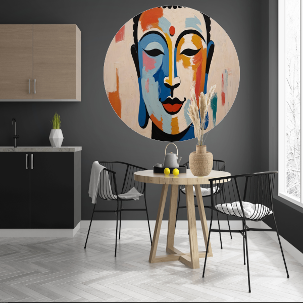 Serene Boeddha in Moderne Kleurenpracht aluminium muurcirkel