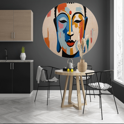 Serene Boeddha in Moderne Kleurenpracht aluminium muurcirkel
