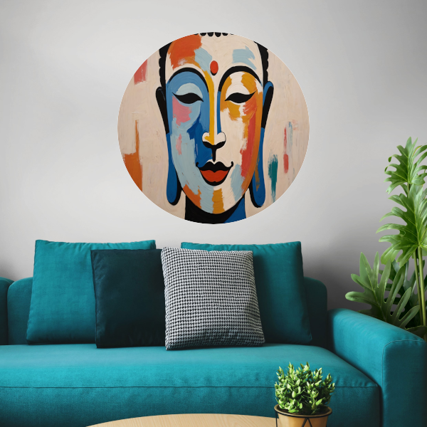 Serene Boeddha in Moderne Kleurenpracht aluminium muurcirkel