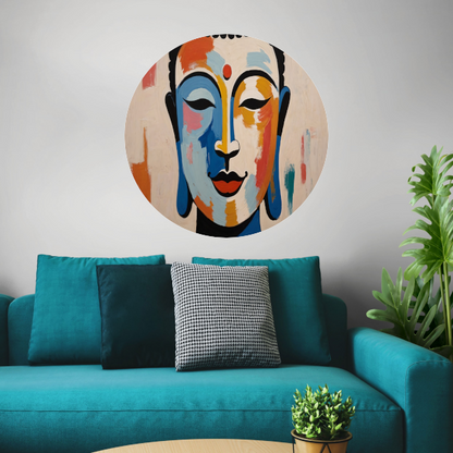 Serene Boeddha in Moderne Kleurenpracht aluminium muurcirkel