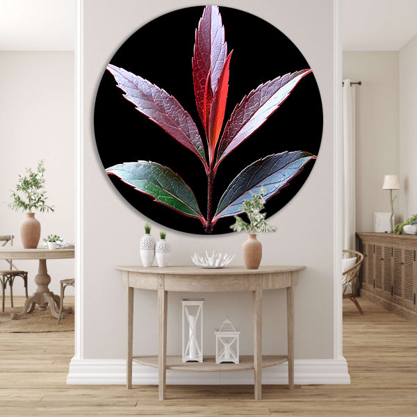 Minimalistisch Blad Zwart-Wit aluminium muurcirkel