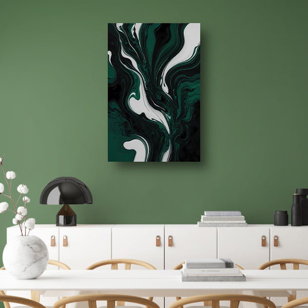 Abstracte Dans van Donkergroen en Wit canvas met baklijst
