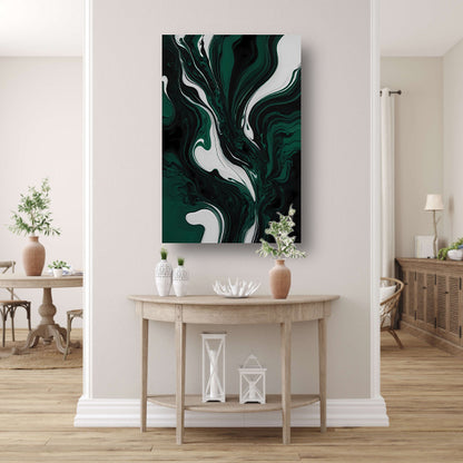 Abstracte Dans van Donkergroen en Wit canvas met baklijst