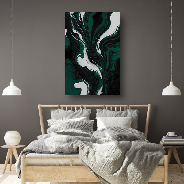 Abstracte Dans van Donkergroen en Wit canvas met baklijst