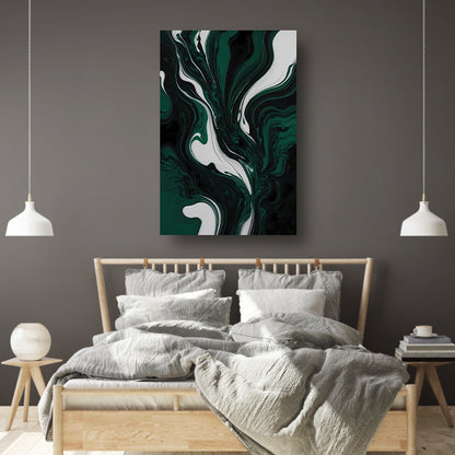 Abstracte Dans van Donkergroen en Wit canvas met baklijst