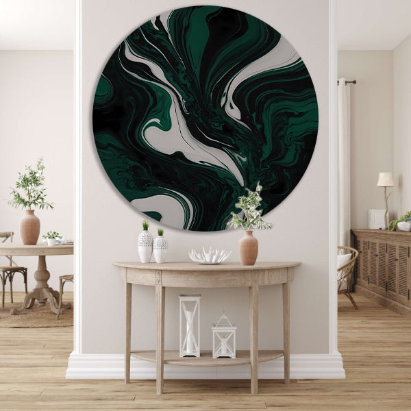 Abstracte Dans van Donkergroen en Wit aluminium muurcirkel