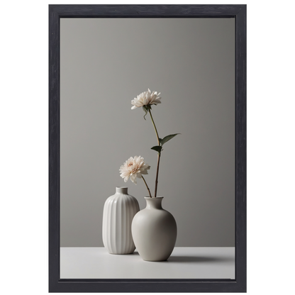 Minimalistische Vazen en Witte Bloemen Stilleven canvas met baklijst