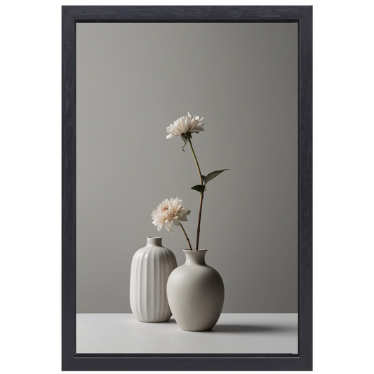 Minimalistische Vazen en Witte Bloemen Stilleven canvas met baklijst