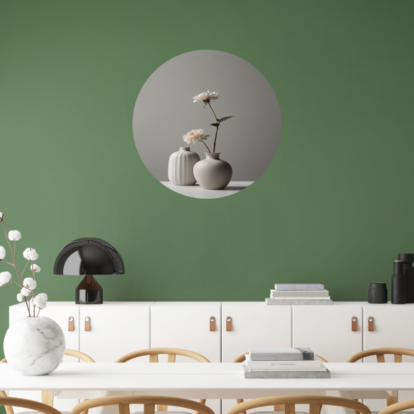 Minimalistische Vazen en Witte Bloemen Stilleven aluminium muurcirkel