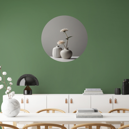 Minimalistische Vazen en Witte Bloemen Stilleven aluminium muurcirkel