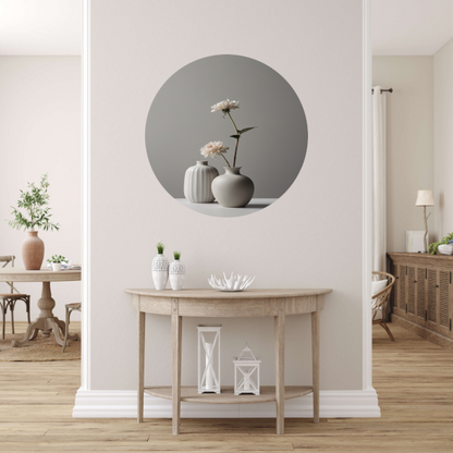 Minimalistische Vazen en Witte Bloemen Stilleven aluminium muurcirkel