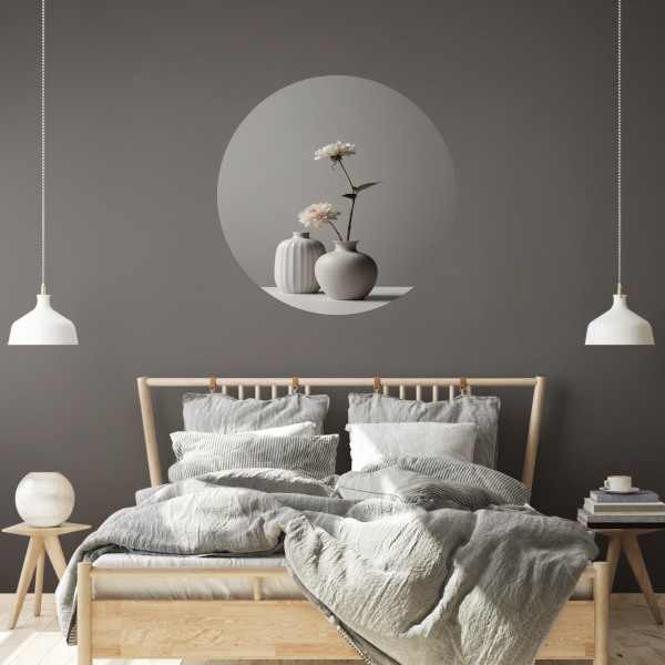 Minimalistische Vazen en Witte Bloemen Stilleven aluminium muurcirkel