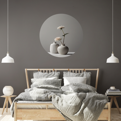 Minimalistische Vazen en Witte Bloemen Stilleven aluminium muurcirkel