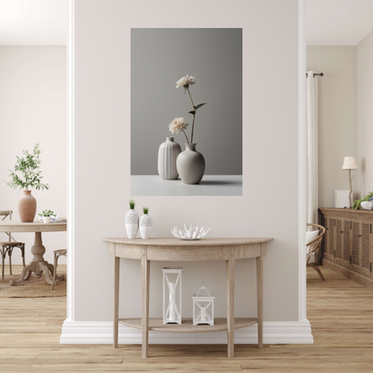 Minimalistische Vazen en Witte Bloemen Stilleven poster