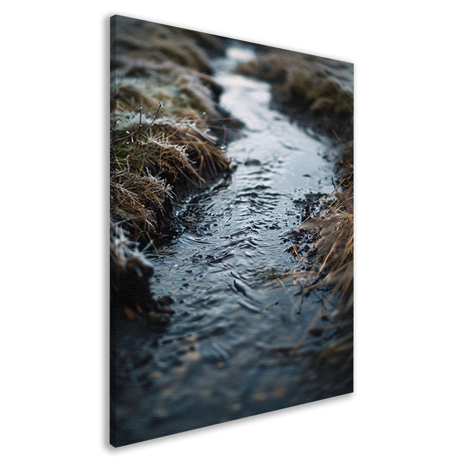 Bevroren beek in weelderig landschap canvas