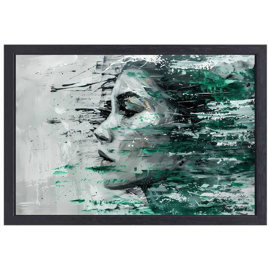 Abstracte Emotie in Groen en Zwart canvas met baklijst