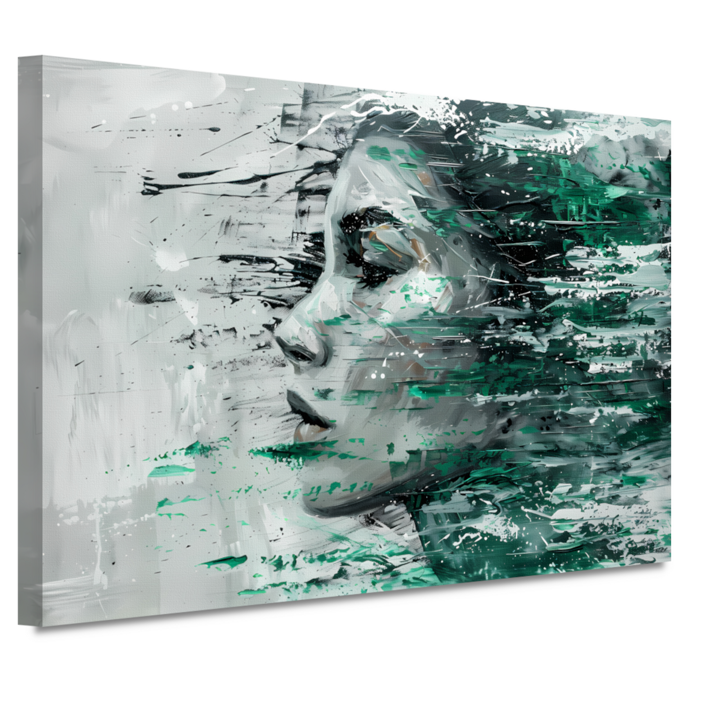 Abstracte Emotie in Groen en Zwart canvas