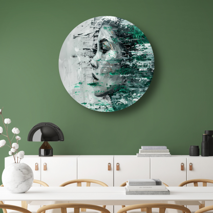 Abstracte Emotie in Groen en Zwart aluminium muurcirkel
