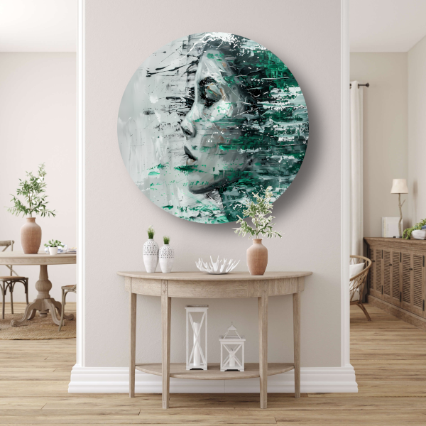 Abstracte Emotie in Groen en Zwart aluminium muurcirkel