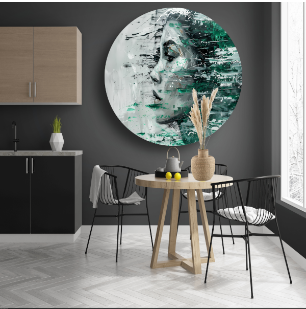 Abstracte Emotie in Groen en Zwart aluminium muurcirkel