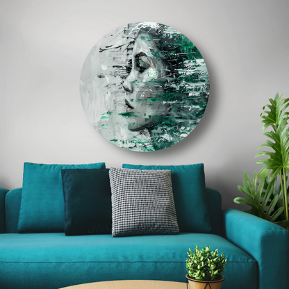Abstracte Emotie in Groen en Zwart aluminium muurcirkel