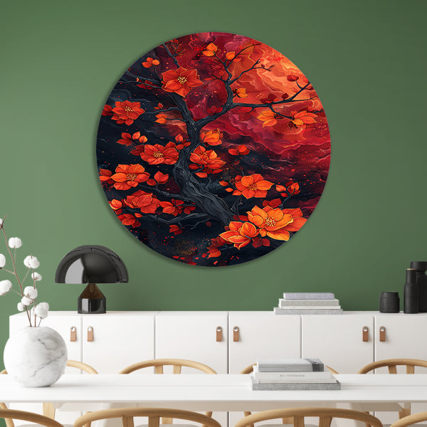 Kosmische Bloesemboom Kunstwerk aluminium muurcirkel