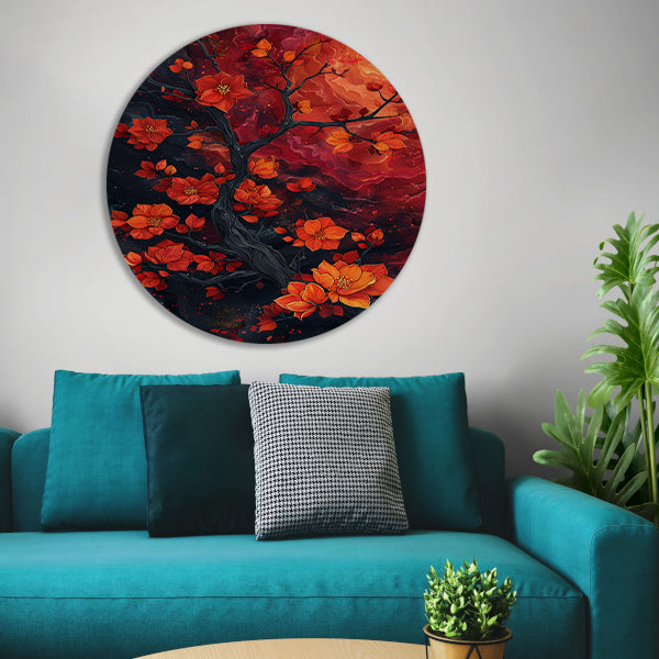 Kosmische Bloesemboom Kunstwerk aluminium muurcirkel