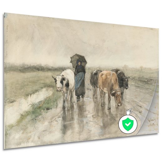 Een boerin met koeien op een landweg in de regen - Anton Mauve poster