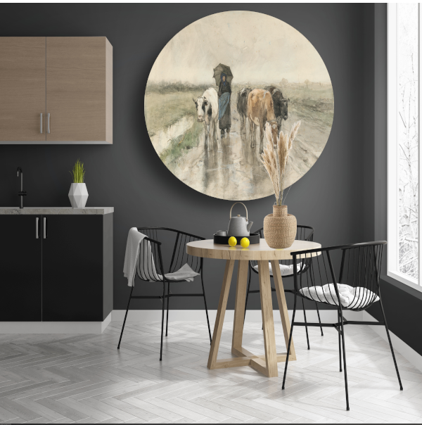 Een boerin met koeien op een landweg in de regen - Anton Mauve aluminium muurcirkel