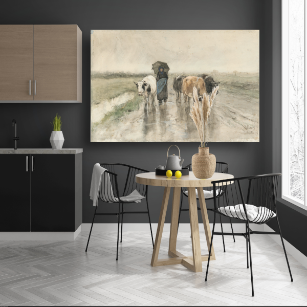 Een boerin met koeien op een landweg in de regen - Anton Mauve poster