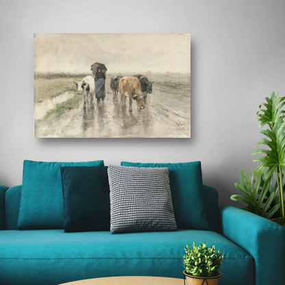 Een boerin met koeien op een landweg in de regen - Anton Mauve poster