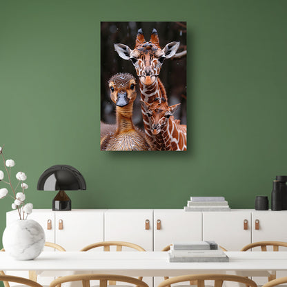 Giraf en Eendje: Onverwachte Vrienden canvas met baklijst