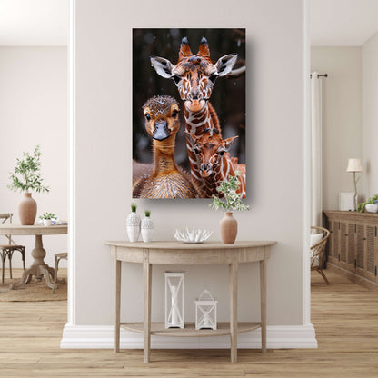 Giraf en Eendje: Onverwachte Vrienden canvas met baklijst