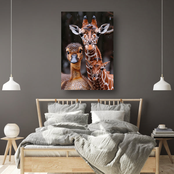Giraf en Eendje: Onverwachte Vrienden canvas