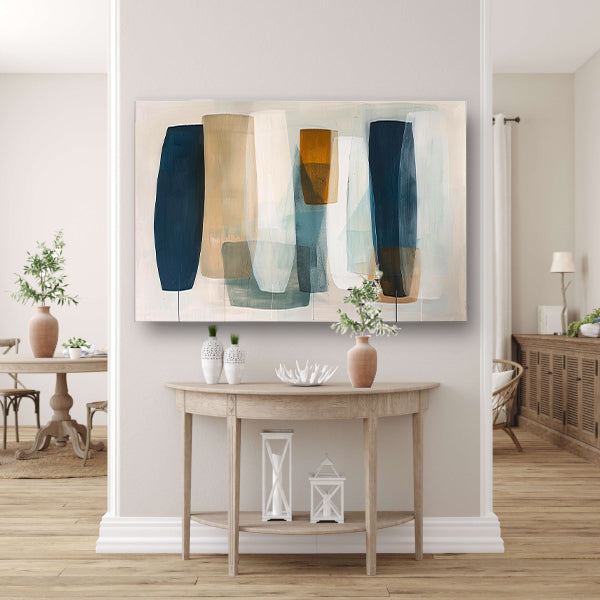 Moderne abstracte kunst in aardetinten en blauw canvas