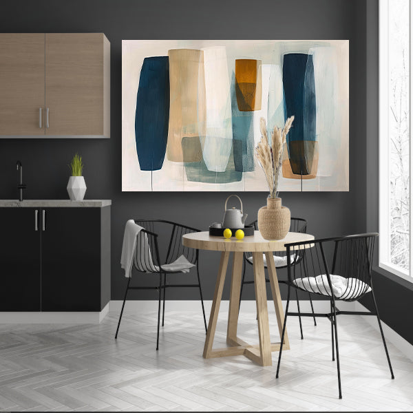 Moderne abstracte kunst in aardetinten en blauw canvas