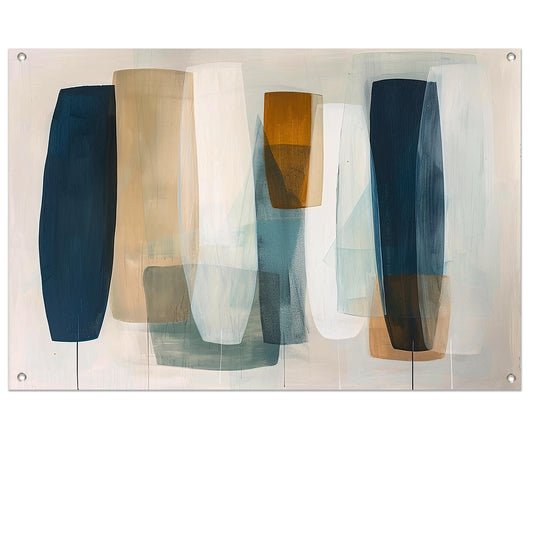 Moderne abstracte kunst in aardetinten en blauw tuinposter