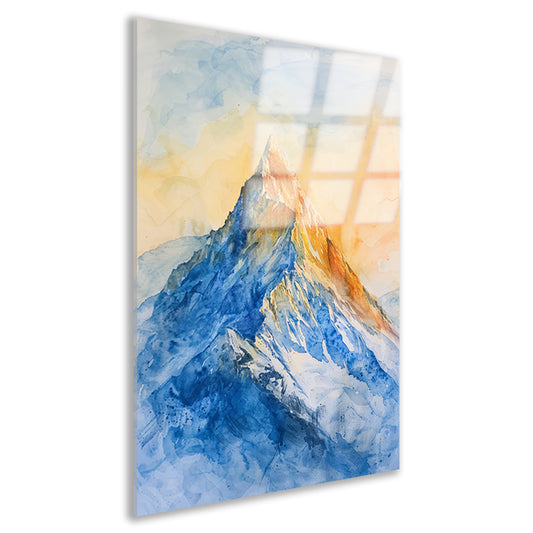Kleurrijke aquarel van majestueuze bergtop acrylglas