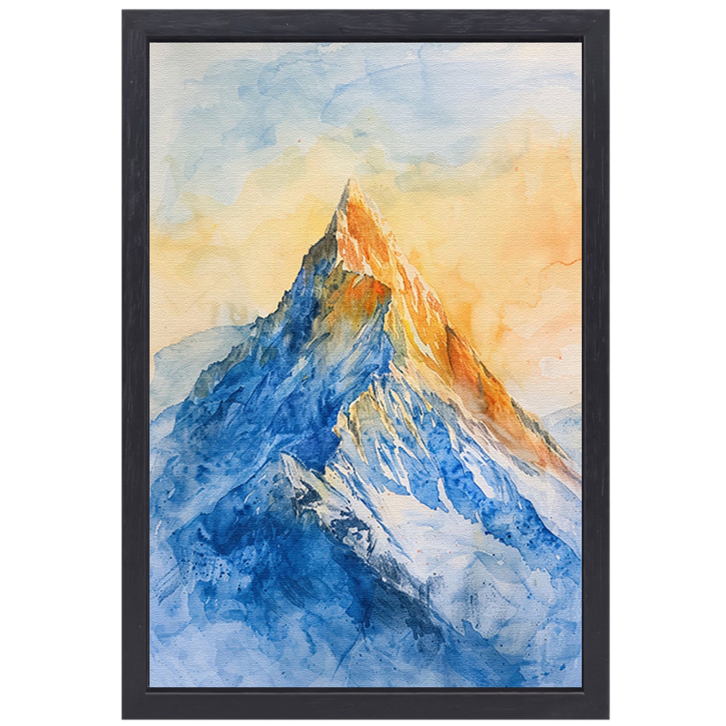 Kleurrijke aquarel van majestueuze bergtop canvas met baklijst