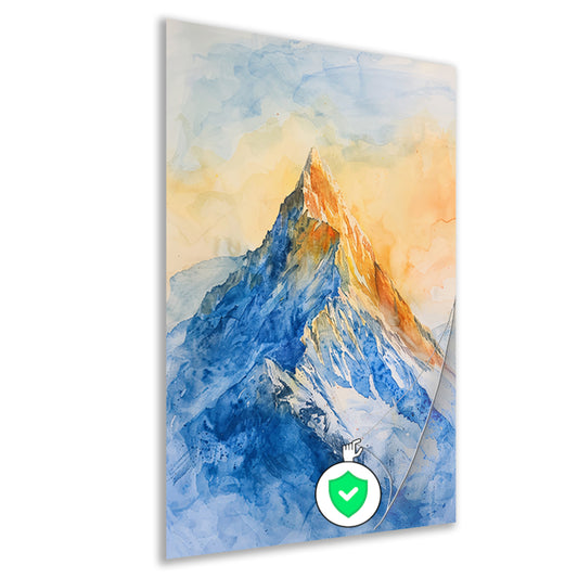 Kleurrijke aquarel van majestueuze bergtop poster