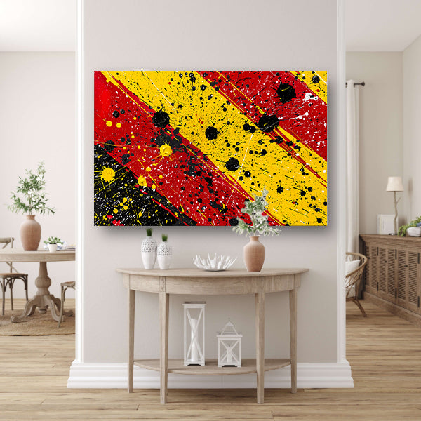 Abstracte dynamische kunst met kleurrijke spetters canvas met baklijst