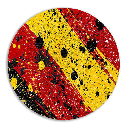 Abstracte dynamische kunst met kleurrijke spetters aluminium muurcirkel