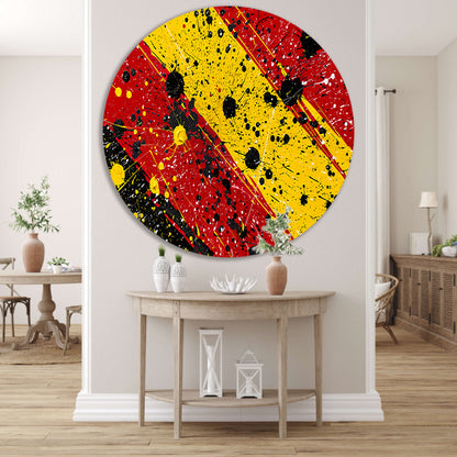 Abstracte dynamische kunst met kleurrijke spetters aluminium muurcirkel