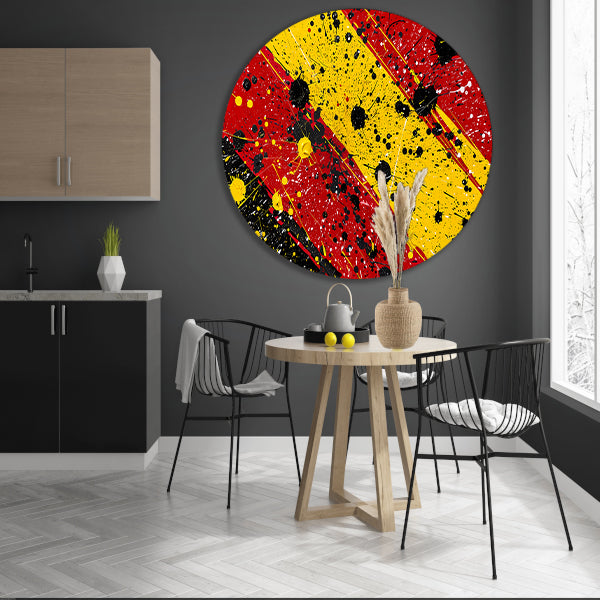 Abstracte dynamische kunst met kleurrijke spetters aluminium muurcirkel