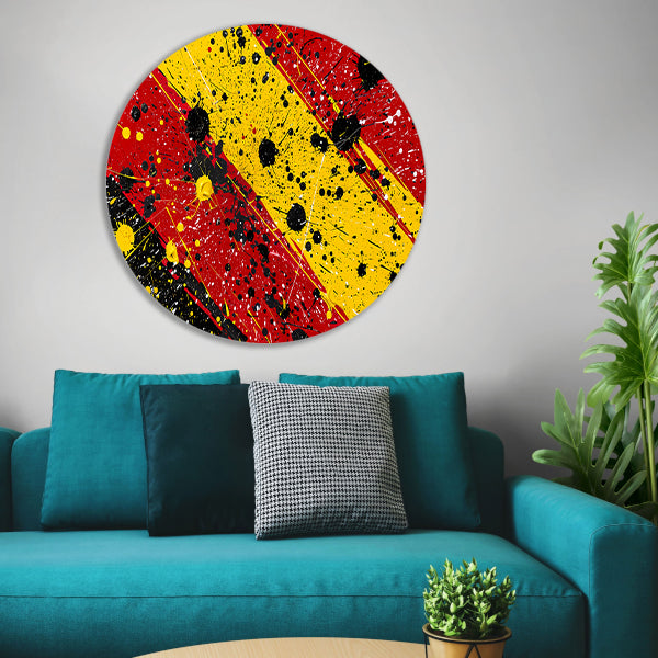 Abstracte dynamische kunst met kleurrijke spetters aluminium muurcirkel