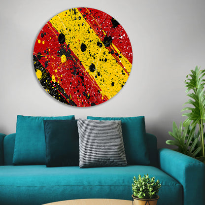 Abstracte dynamische kunst met kleurrijke spetters aluminium muurcirkel
