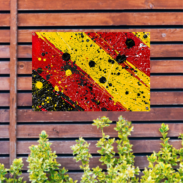 Abstracte dynamische kunst met kleurrijke spetters tuinposter